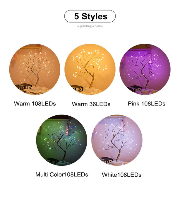 Anyhouz Table Lamp Multicolorl 60 LED Bonsai Tree Desk Light USB Rechargeable For Living Room