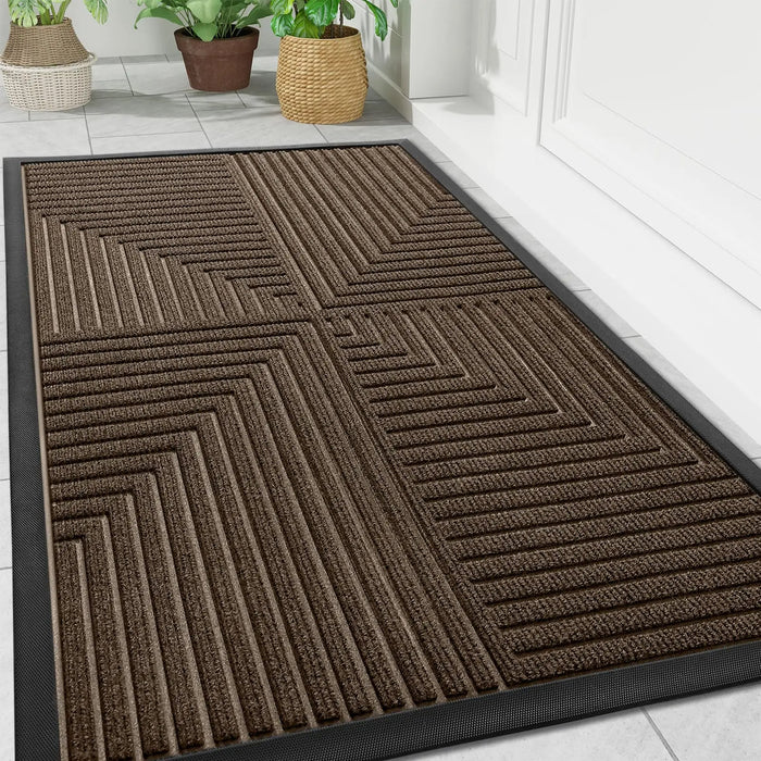 Anyhouz Doormat Brown 4 Corner Stripe Rubber Non Slip Dirt Trap Absorbent Mat