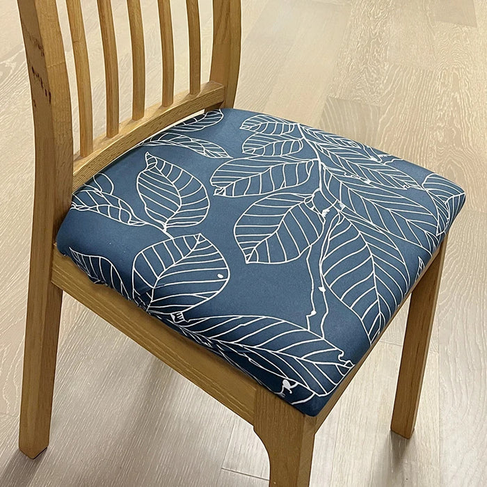 Anyhouz Chair Cover Dark Blue Big Leaf Print Stretch Seat Cover for Home Dinning Kitchen Washable Removable