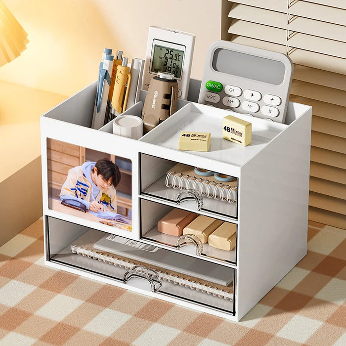 Anyhouz Storage Box Solo Mini Drawer with Notes Photo Cards Display Area Office Desktop Stationery Stackable Organizer