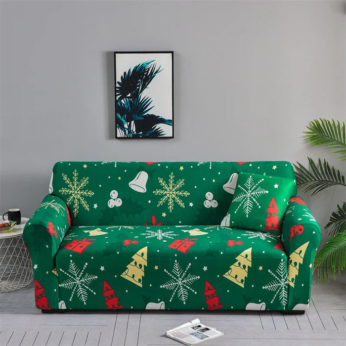 Anyhouz Sofa Cover Green Christmas Tree Bell Design Non Slip Stretchable Slipcover