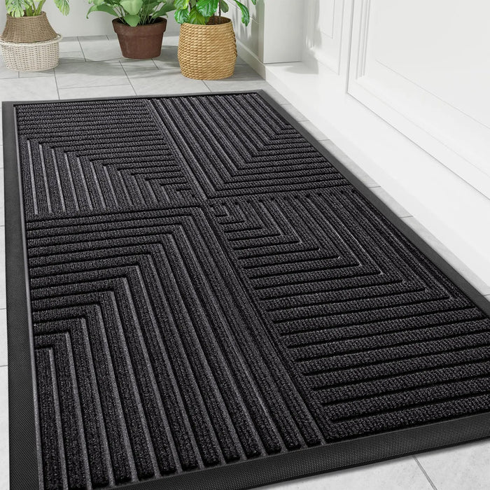 Anyhouz Doormat Gray 4 Corner Stripe Rubber Non Slip Dirt Trap Absorbent Mat