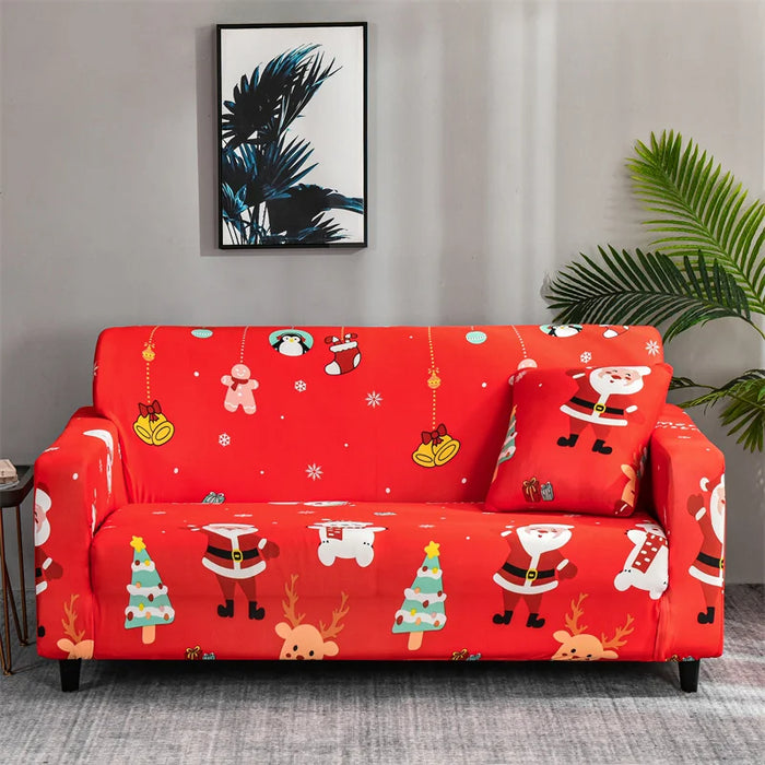 Anyhouz Sofa Cover Red Mix Christmas Design Non Slip Stretchable Slipcover