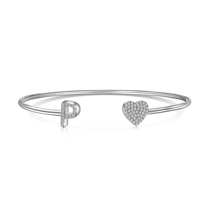 Anyco Bracelet Silver Heart Shaped Stone With P Initial Charm Bangle Accessories