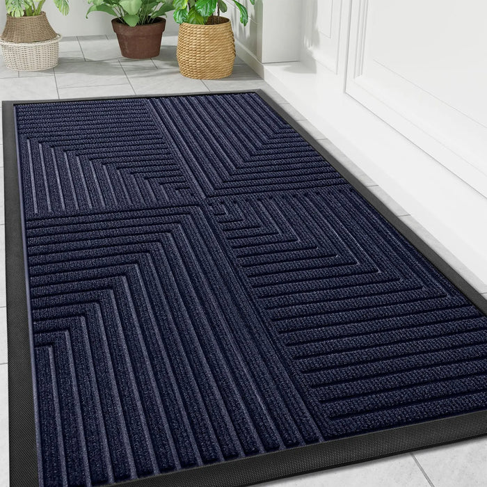 Anyhouz Doormat Navy Blue 4 Corner Stripe Rubber Non Slip Dirt Trap Absorbent Mat