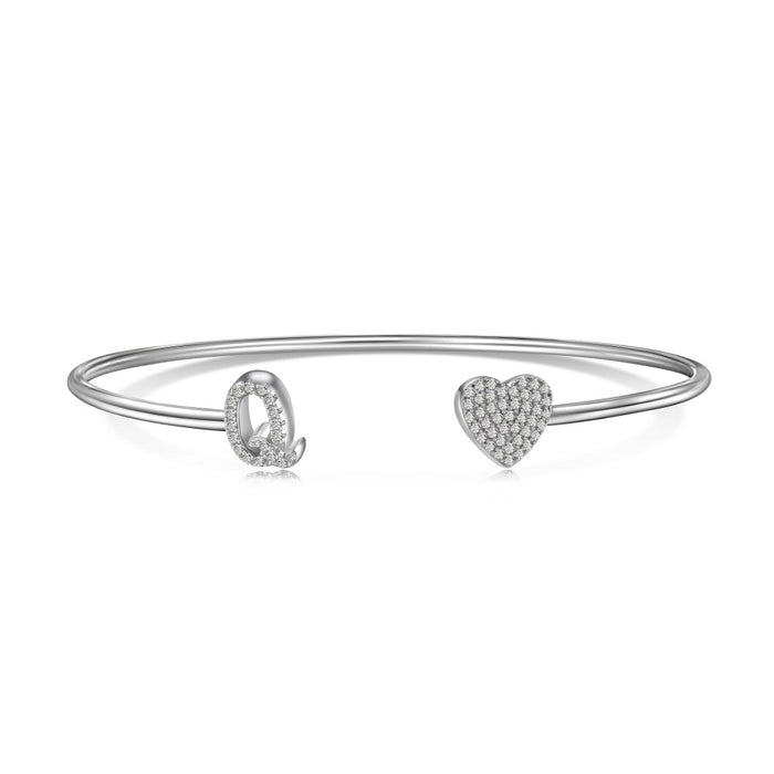 Anyco Bracelet Silver Heart Shaped Stone With Q Initial Charm Bangle Accessories