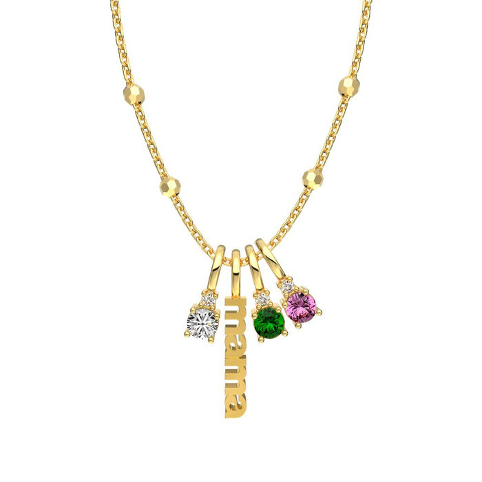 Anyco Necklace 18K Gold Mom Sweet & Cool DIY 925 Silver Green/Purple/Silver Charms  Stone Pendant Mother's Day Gift Necklaces For Women