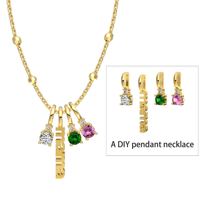 Anyco Necklace 18K Gold Mom Sweet & Cool DIY 925 Silver Green/Purple/Silver Charms  Stone Pendant Mother's Day Gift Necklaces For Women