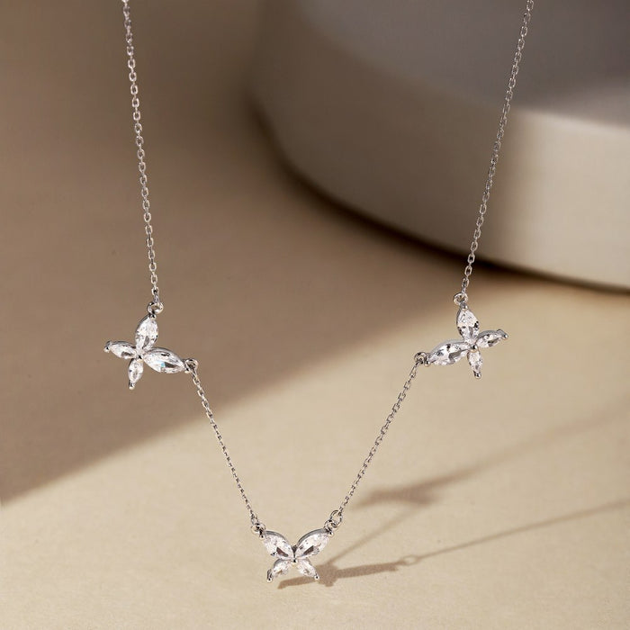 Anyco Necklace 925 Silver for Women Dainty Butterfly Pendant Rhodium Platting Cubic Zirconia 5A Jewelry