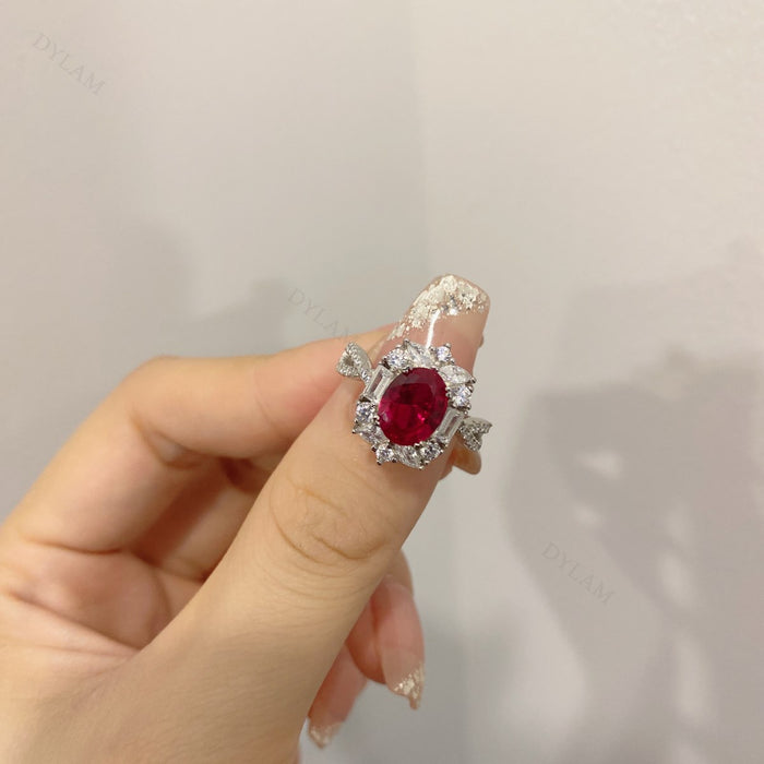 Anyco Ring Custom Flower Shape CZ 5A Jewelry Ruby 925 Sterling Silver Ring Engagement Wedding Eternity Band Rings For Women