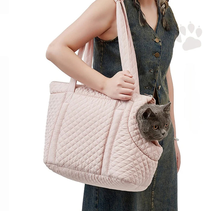 Anywags Pet Carrier Thin Grey Korean Inspired Pet Hand Bag or Shoulder Bag with Quilted Cotton Portable Bag