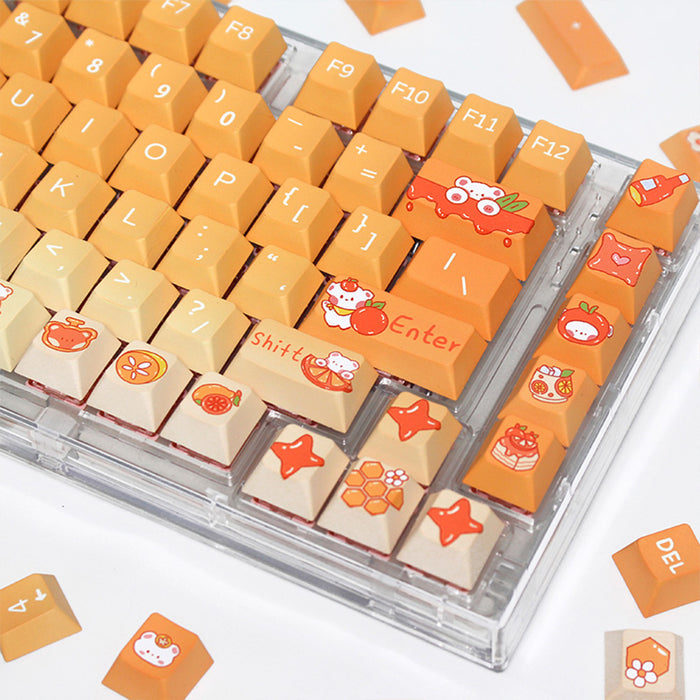 Anymob Keycap Keyboard Orange Bears Pattern  132 Switched Gaming Mechanical Keys