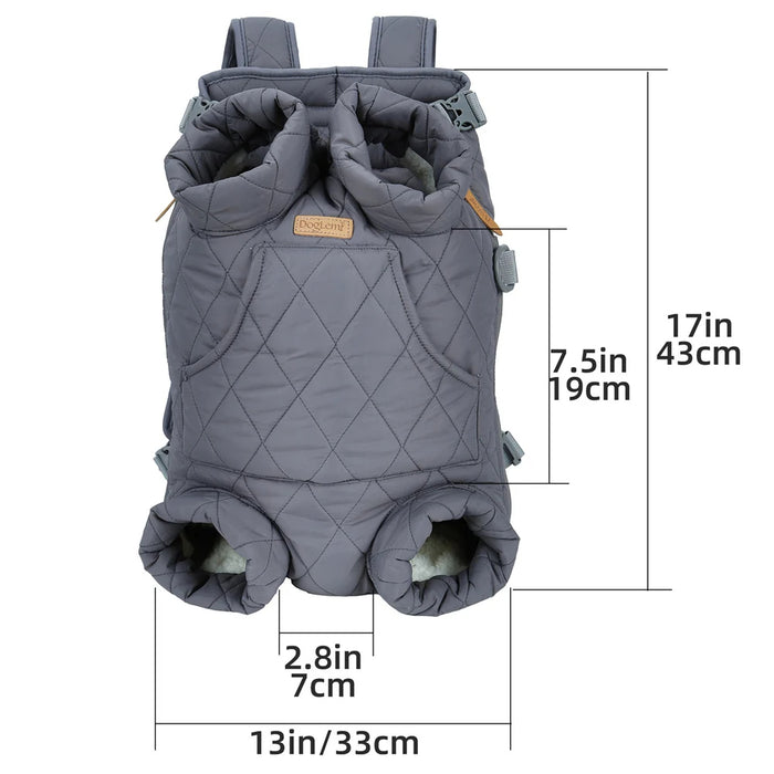 Anywags Pet Carrier Grey Cozy Backpack for Winter with Hoodie and Pockets for Pet Supplies for Small to Medium Dogs