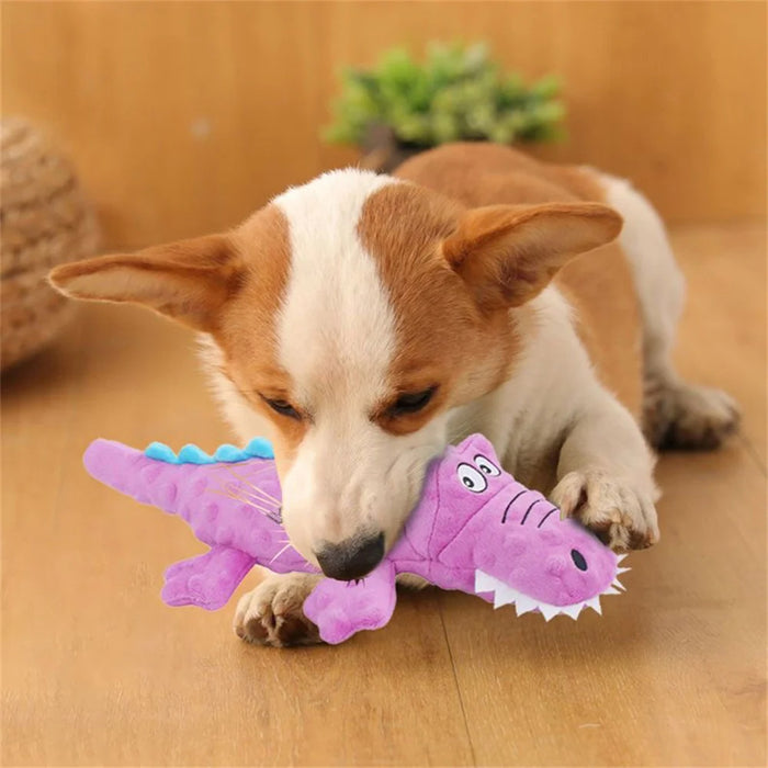 Anywags Pet Toys Plush Crocodile Squeaky Teething Chews For Puppies