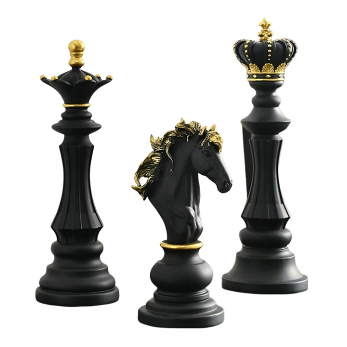 Anyhouz Home Figurine 3pc Chess Piece Black Resin for Living Room Desktop Decoration Accessories Gifts