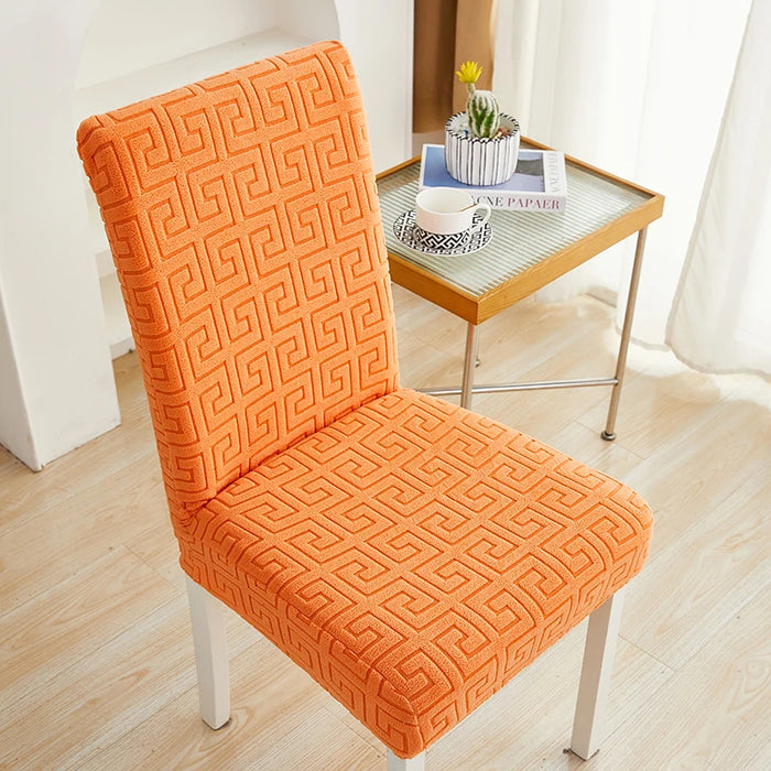 Anyhouz Chair Cover Orange Square Geometric Style with Elastic Material for Dining Room Kitchen Wedding Hotel Banquet Restaurant