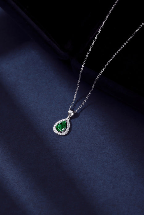 Anyco Necklace 925 Silver for Woman Luxury Pear-shaped Green Diamond Pendant Rhodium Platting Cubic Zirconia 5A Jewelry