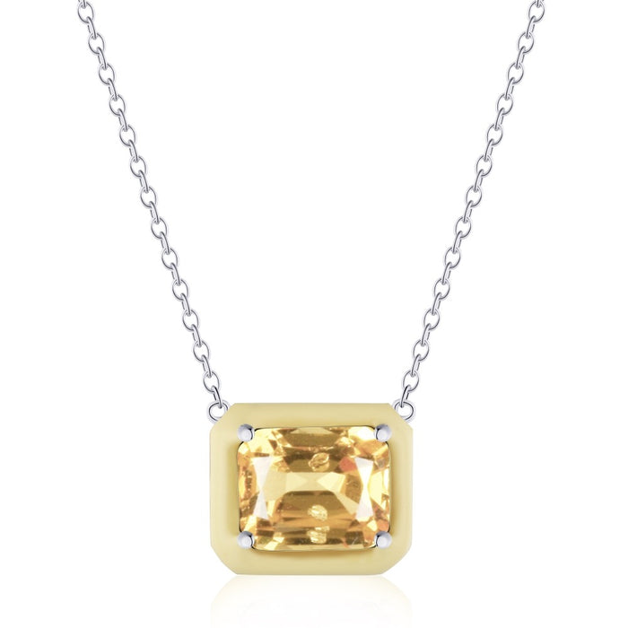 Anyco Necklace 925 Silver for Women Yellow Diamond Squared Pendant Rhodium Platting Jewelry