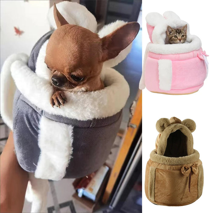 Anywags Pet Carrier Medium Brown Outdoor Travel Pet Carrier Bag Nest for Small Pets with Ear Hoodie