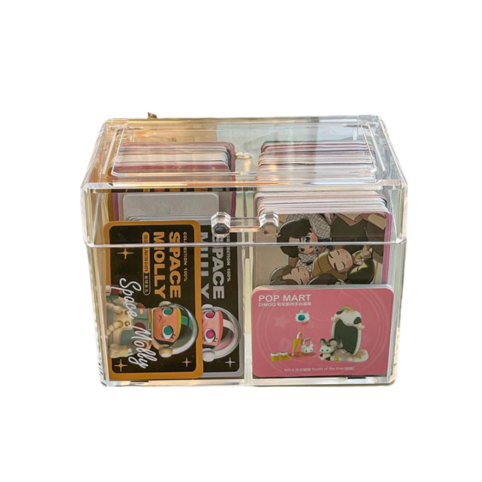 Anyhouz Storage Box Transparent 2 Compartment Acrylic Photo Card Stickers Collection Business Cards Organizer