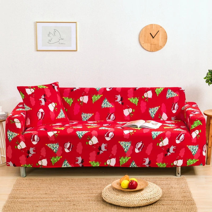 Anyhouz Sofa Cover Red Christmas Tree Snowman Design Non Slip Stretchable Slipcover