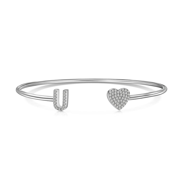 Anyco Bracelet Silver Heart Shaped Stone With U Initial Charm Bangle Accessories