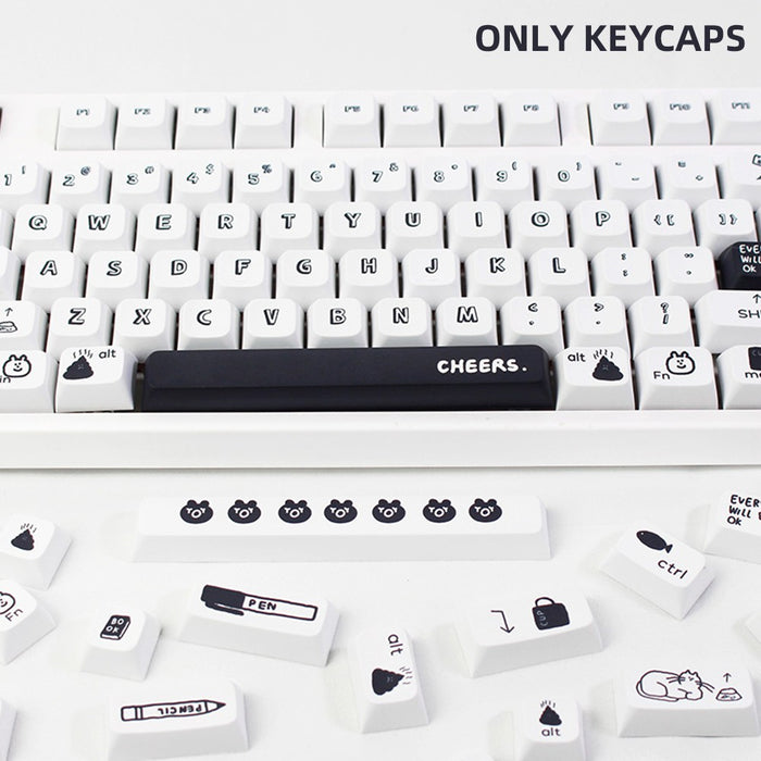 Anymob Keycap Keyboard White Black 130 keys Dye Sublimation Mechanical Switch Touch Clicks