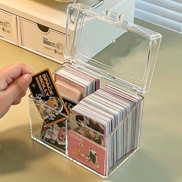 Anyhouz Storage Box Transparent 2 Compartment Acrylic Photo Card Stickers Collection Business Cards Organizer