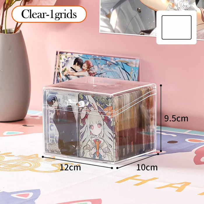 Anyhouz Storage Box Transparent 2 Compartment Acrylic Photo Card Stickers Collection Business Cards Organizer