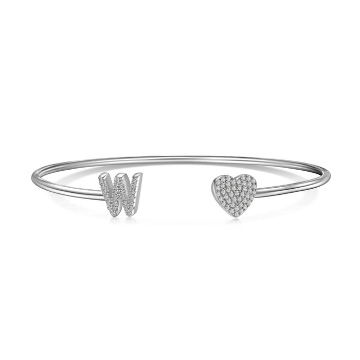 Anyco Bracelet Silver Heart Shaped Stone With W Initial Charm Bangle Accessories