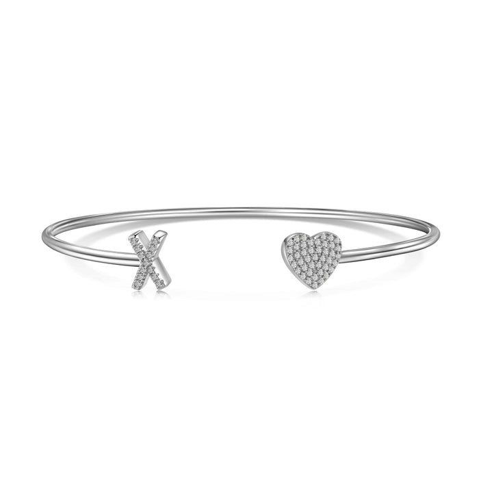 Anyco Bracelet Silver Heart Shaped Stone With X Initial Charm Bangle Accessories