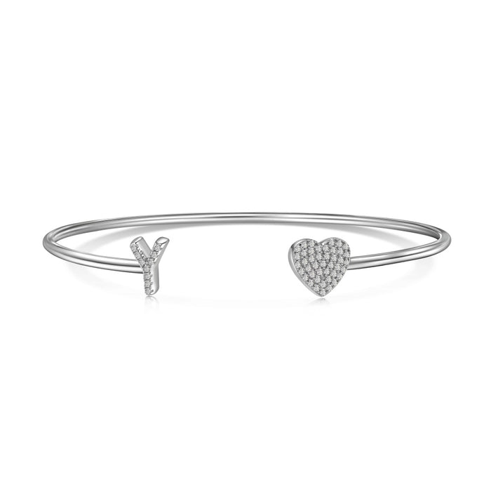 Anyco Bracelet Silver Heart Shaped Stone With Y Initial Charm Bangle Accessories