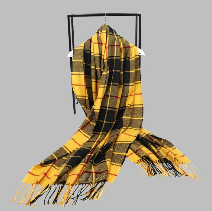 Anyyou Scarf Gold Striped Cashmere Winter Pashmina Shawl Tassel Bandana