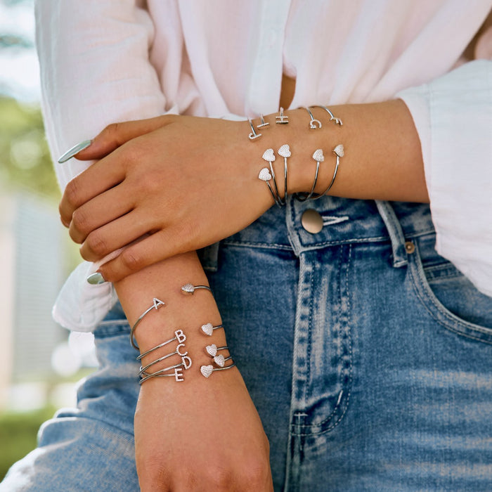 Anyco Bracelet Silver Heart Shaped Stone With J Initial Charm Bangle Accessories