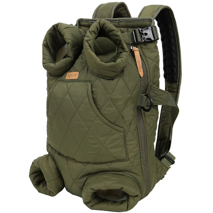 Anywags Pet Carrier Green Cozy Backpack for Winter with Hoodie and Pockets for Pet Supplies for Small to Medium Dogs