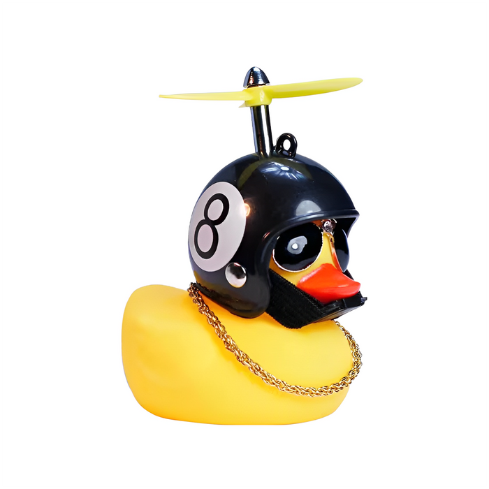 Anypack Car Ornaments Rubber Yellow Duck for Car Dashboard Decorations Cool Glasses Duck with Black 8 Ball Propeller Helmet Gold Chain