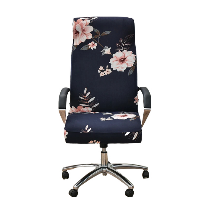 Anyhouz Office Chair Cover Black Floral Large Non-Slip Rotating Seat Case Universal Armrest Chair Protector