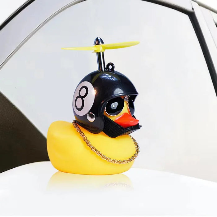 Anypack Car Ornaments Rubber Yellow Duck for Car Dashboard Decorations Cool Glasses Duck with Black 8 Ball Propeller Helmet Gold Chain