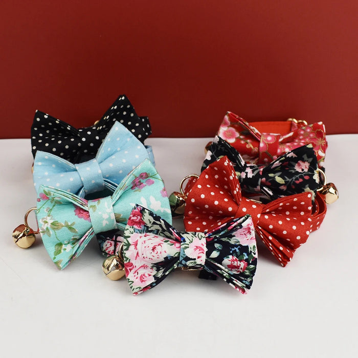 AnyWags Cat Collar Floral Red Bow Small with Safety Buckle, Bell, and Durable Strap Stylish and Comfortable Pet Accessor