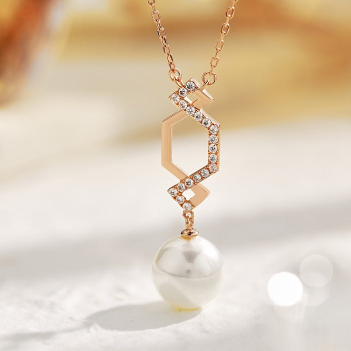 Anyco Necklace 925 Silver for Women Minimalist Pearl Link Chain Pendant Rose Gold Platting Jewelry