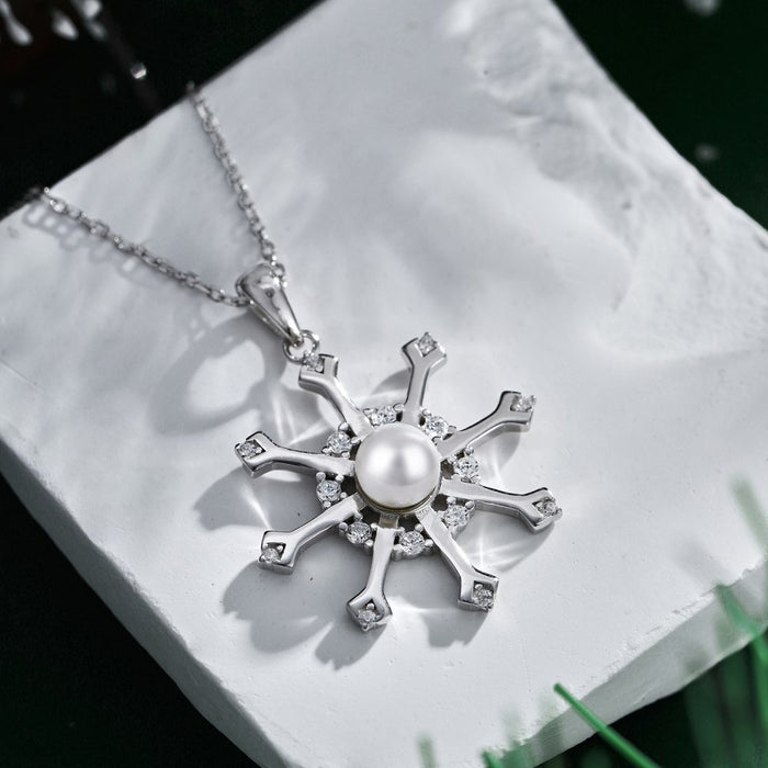 Anyco Necklace 925 Silver for Women Elegant Diamond Snowflake Shell Pendant Cubic Zirconia 5A Rhodium Platting Jewelry