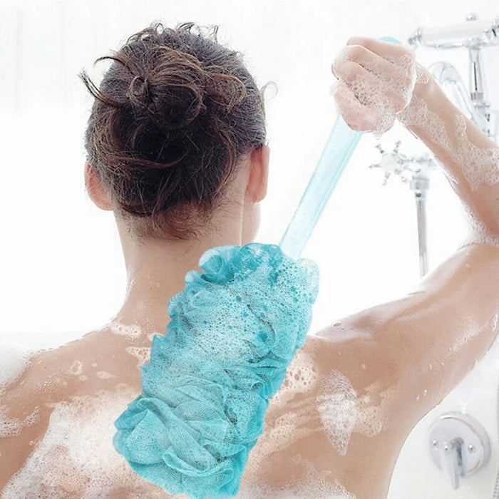 Anyhouz Long Handle Back Exfoliating Scrubber Sponge Blue Soft Mesh Exfoliating Bath Bubble Hanging Back Body Bath Shower