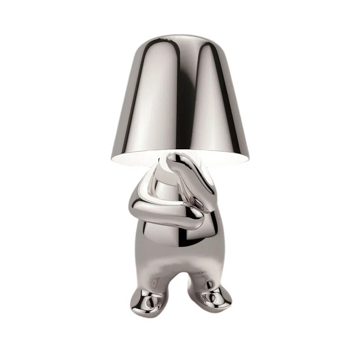 Anyhouz Hotel Lightning Lamp Rechargeable Silver Little Man Thinking Position Table Lamps Touch Switch Decoration Led Night Light