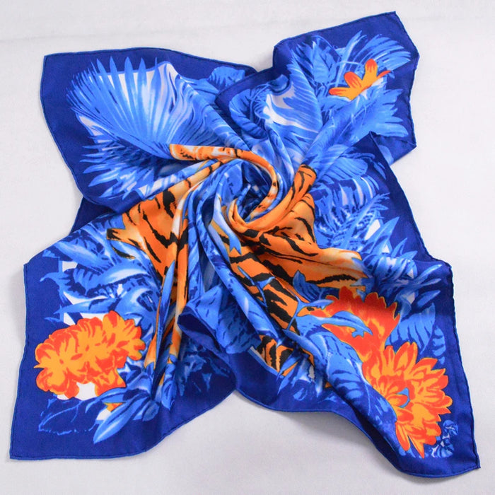 Anyyou Scarf for Women Blue Floral Print Silk Shawl Wraps 90*90cm Female Autumn Winter Large Square Scarves Turkey Headscarf