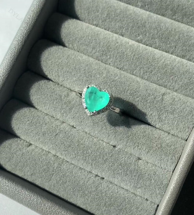 Anyco Ring CZ 5A Wedding Jewelry 925 Sterling Silver Ring Emerald Heart Shape Synthetic Paraiba Rings For Women