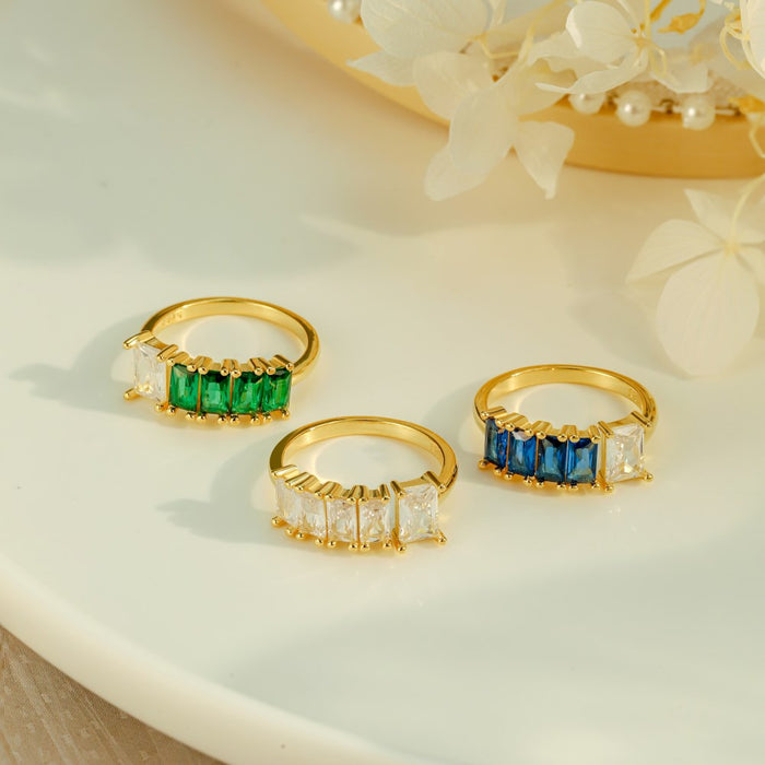 Anyco Ring Blue Green Baguette Eternity Band Ring 5A CZ 5A 18K Gold Plated Fashion Luxury Jewelry Women