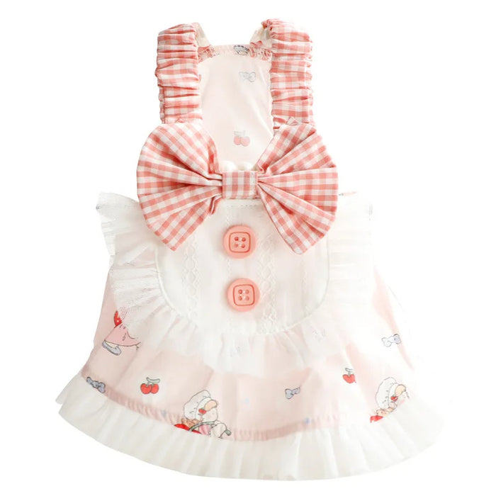 Anywags Pet Clothes Light Pink and White Princess Dress with Big Buttons and Printed Tassels for Cosplay and Special Occasions