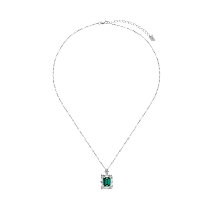 Anyco Necklace 925 Silver for Women Rectangular Emerald Green Stone Cubic Zirconia 5A 3ct Jewelry Square Pendants