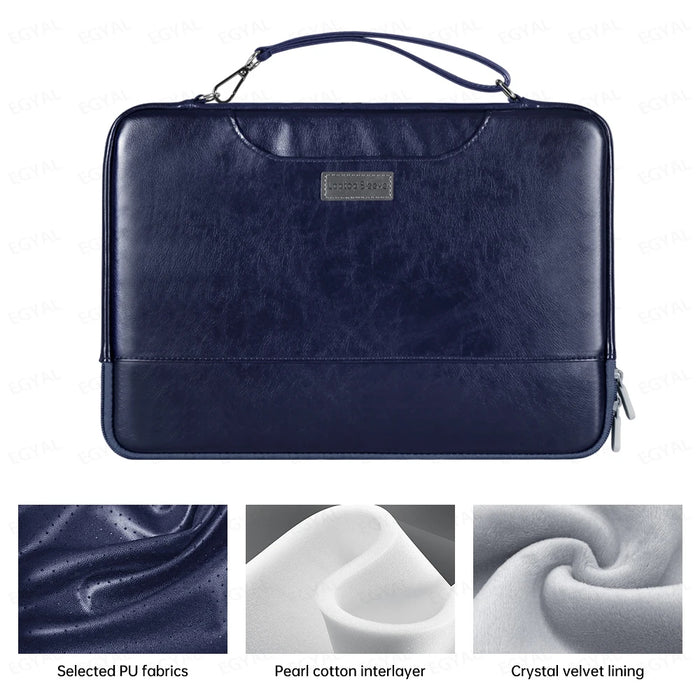 Anypack Laptop Handbag Navy Blue Vegan Leather Sleek Protector Durable Lightweight For Travel And Work