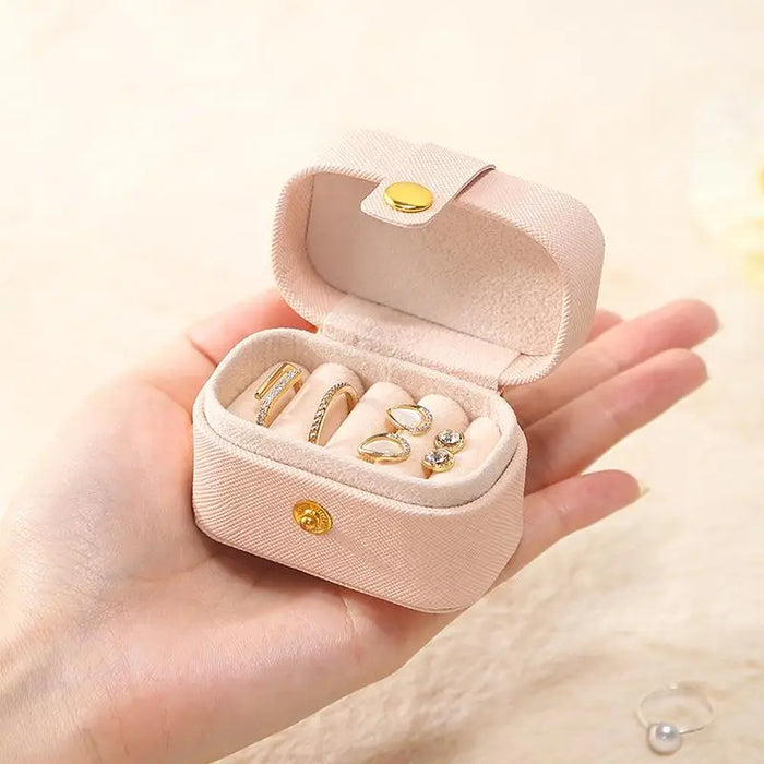 Anyhouz Jewelry Storage Mini Ring Box Portable 2pc Gray Organizer Display Travel Simple Mini Gift Case Boxes Leather Earring Necklace Holder